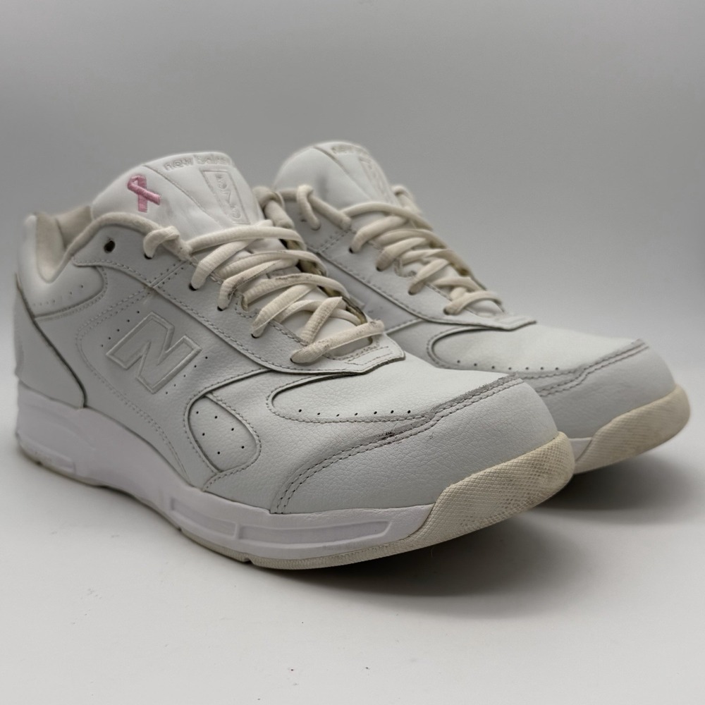 New Balance 575 Womens 11 B White Leather Walking Shoes Pink Ribbon WW575WT